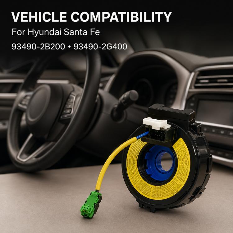Steering wheel airbag clock spring spiral cable assembly with yellow housing, blue center, green plug