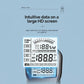 Handheld battery tester with large LCD screen showing battery test results