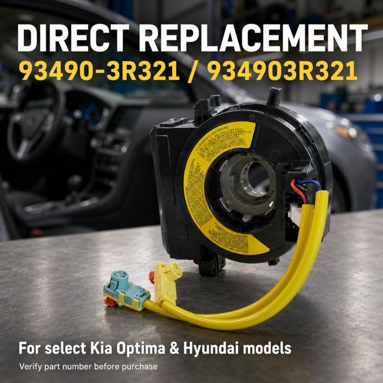 Steering wheel clock spring spiral cable with yellow leads, connector parts, and label