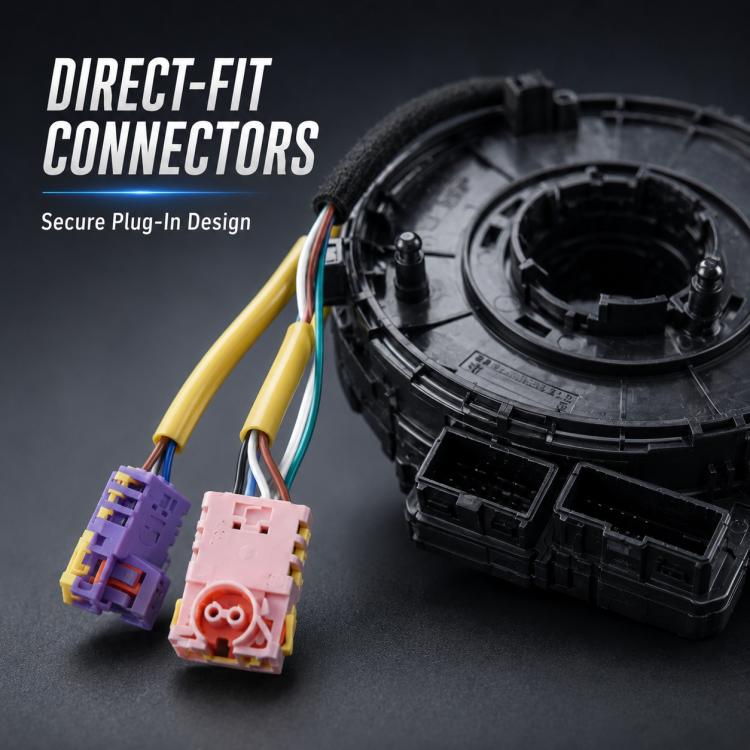 Steering wheel clock spring airbag spiral cable with direct-fit electrical connectors
