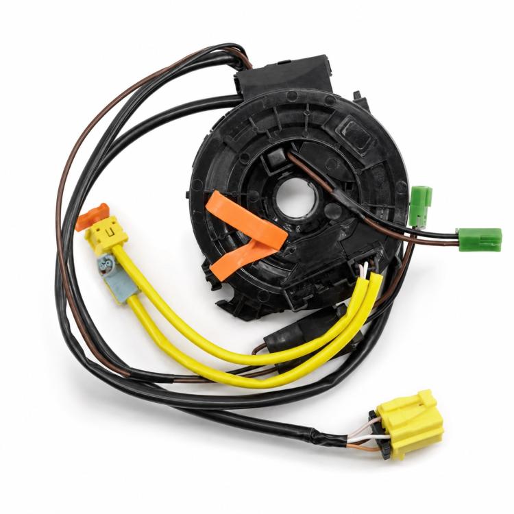 Black circular steering wheel clock spring spiral cable with multicolor electrical plugs