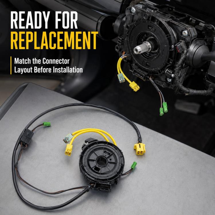 Steering wheel airbag clock spring spiral cable with connector layout and yellow wiring