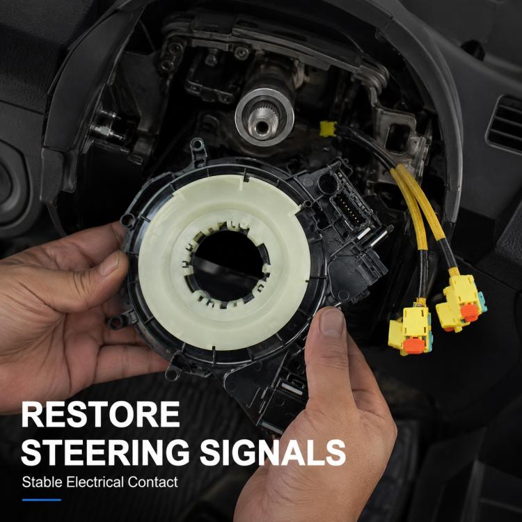Steering wheel airbag clock spring spiral cable held in hands, showing yellow connectors