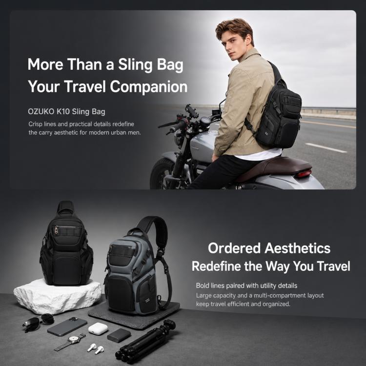 OZUKO Men 12L Large Capacity Multifunctional Outdoor Cycling Crossbody Chest Bag