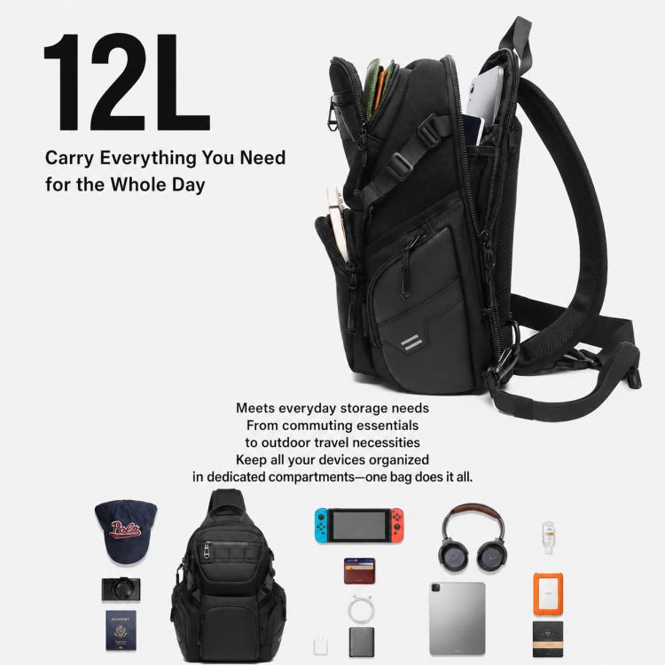 OZUKO Men 12L Large Capacity Multifunctional Outdoor Cycling Crossbody Chest Bag