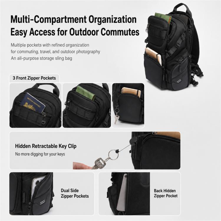 OZUKO Men 12L Large Capacity Multifunctional Outdoor Cycling Crossbody Chest Bag