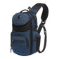 Blue men's large utility chest sling bag with front zip pocket and adjustable shoulder strap.