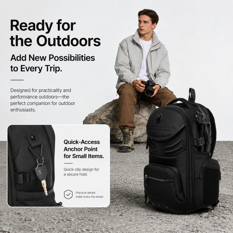 Black multifunction chest bag with quick-access front pockets and adjustable shoulder strap