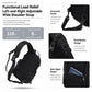 Black crossbody chest bag with adjustable shoulder strap and side buckle closures