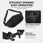 Black waterproof waist bag with adjustable strap and quick-release buckle, front pockets