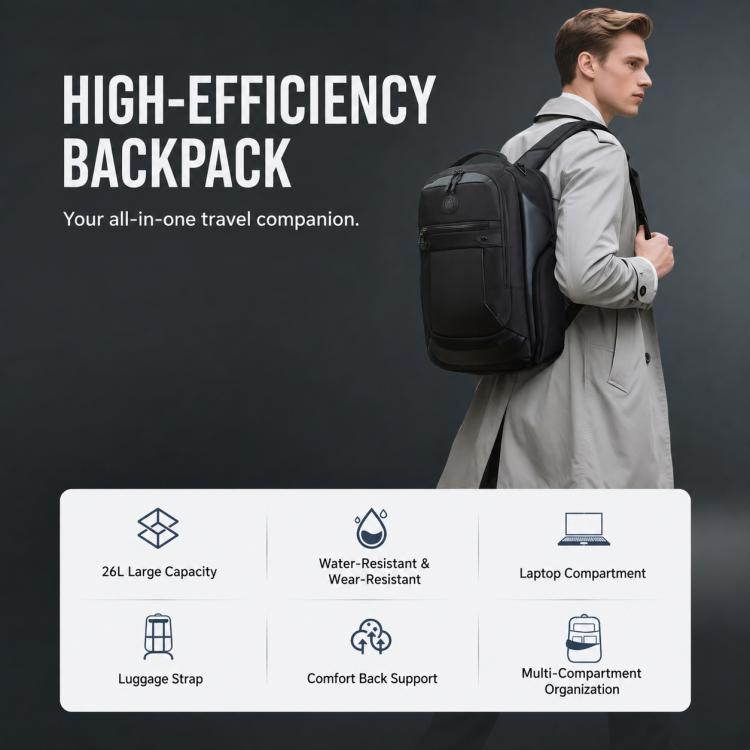 OZUKO Men Business Backpack Large Capacity Waterproof 15.6-inch Laptop Bag