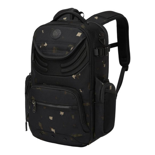 Camouflage laptop backpack with front zip pocket and adjustable shoulder straps