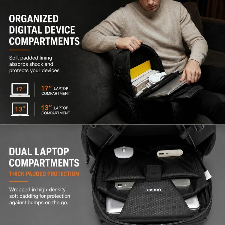 OZUKO Men Business Laptop Bag Large Capacity Techwear Commuter Backpack