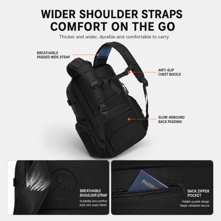 OZUKO Men Business Laptop Bag Large Capacity Techwear Commuter Backpack