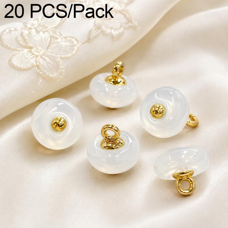 White resin disc buttons with gold-tone loops, 20-pack decorative fasteners