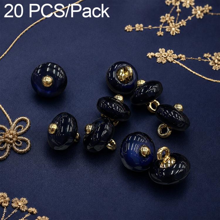 Navy blue resin disc buttons with gold-tone loops, 20-pack decorative fasteners