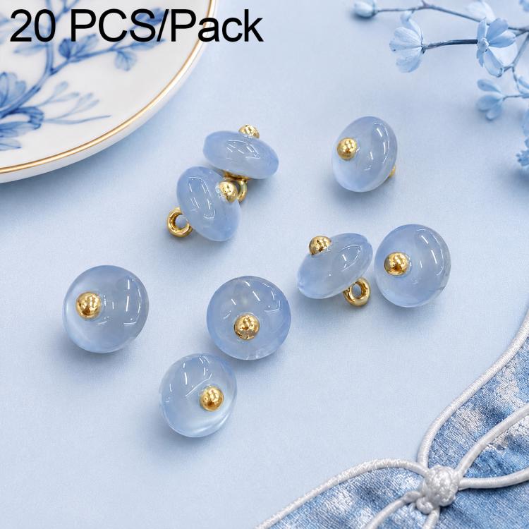 Light blue resin disc buttons with gold-tone loops, 20-pack decorative fasteners