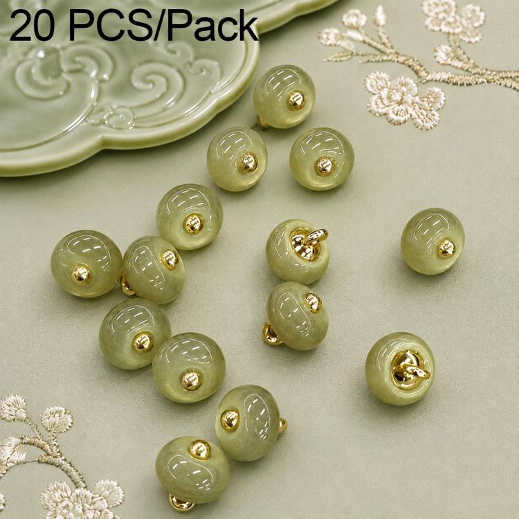 Light green resin disc buttons with gold-tone loops, 20-pack decorative fasteners