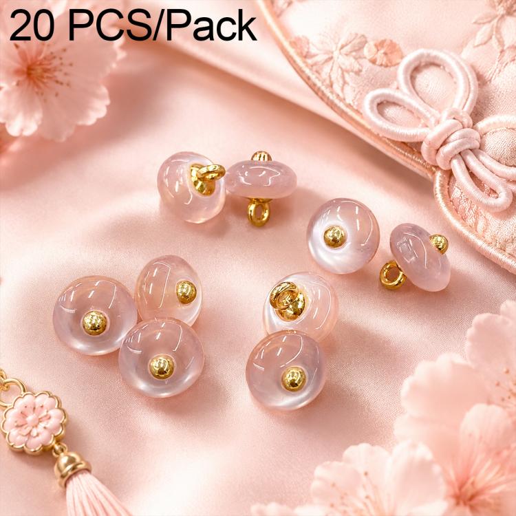 Light pink resin disc buttons with gold-tone loops, 20-pack decorative fasteners