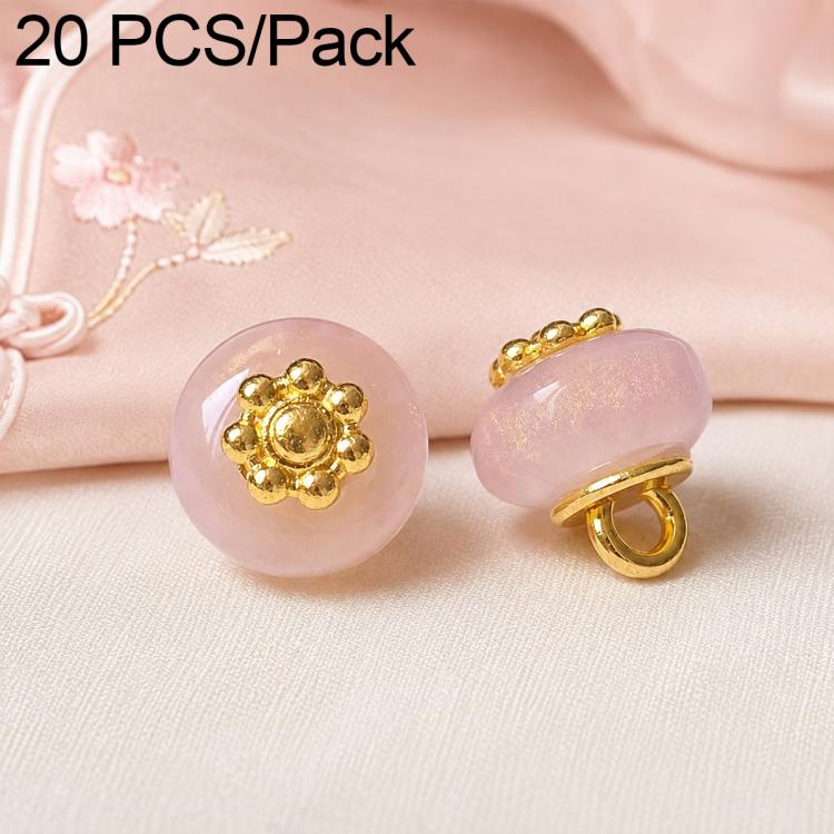 Light pink resin floral shank button with gold flower top and gold loop shank