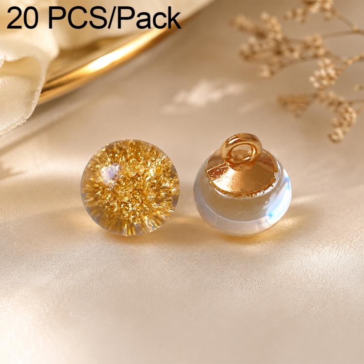 Glass bead Chinese knot button set, golden flecks in clear base, metal loop backing