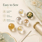 Gold foil glass bead knot buttons with loop backs; clear, gold, and black-gold styles