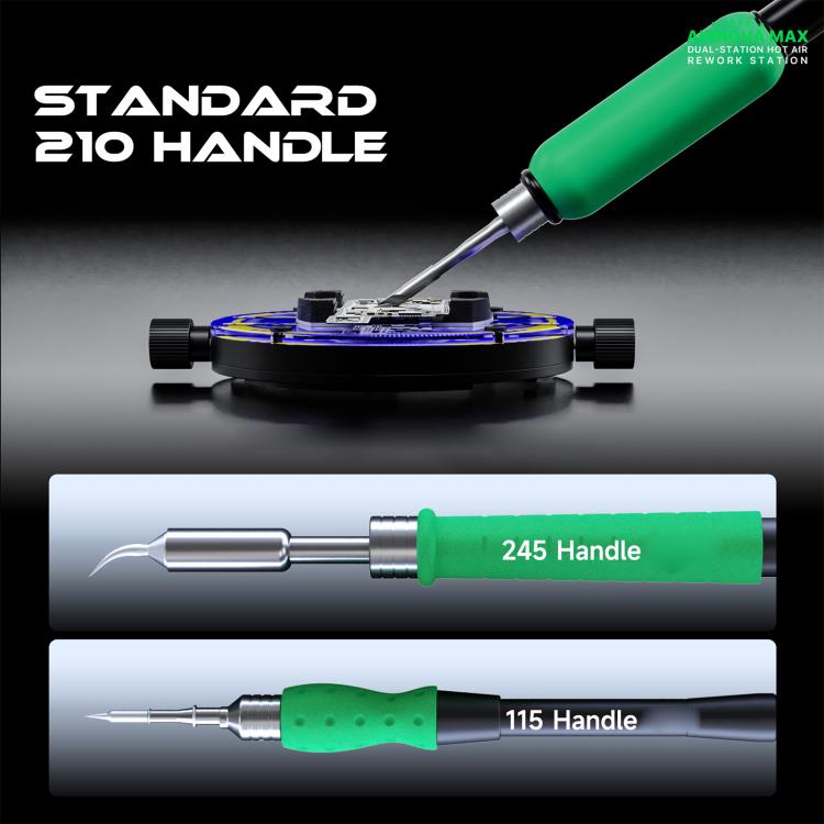 Dual-station hot air rework station with two soldering handles and 245/115 handle labels