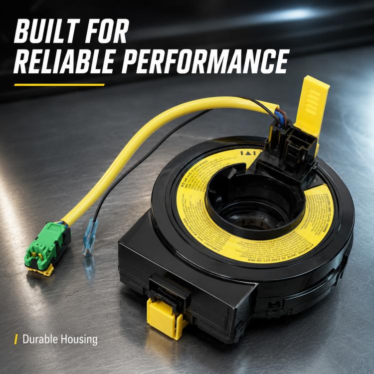 Airbag clock spring spiral cable with yellow coil wrap, black module, side connectors
