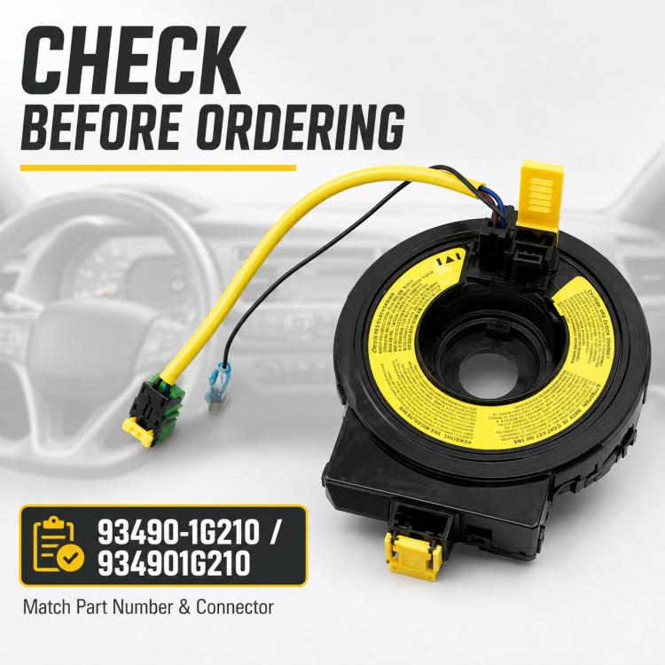 Airbag clock spring spiral cable with yellow coil and two connector plugs
