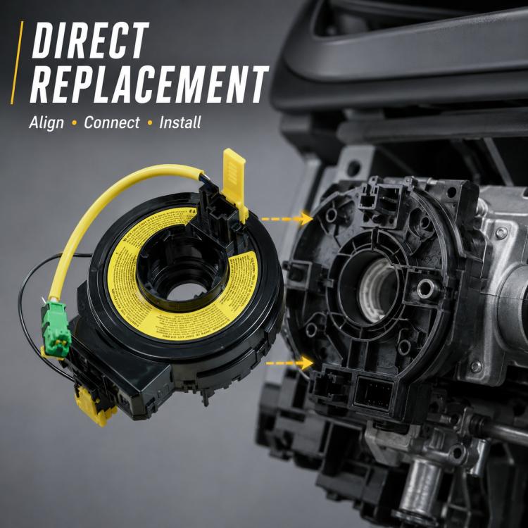Airbag clock spring spiral cable kit with yellow wiring, black control module