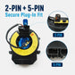 Steering wheel clock spring spiral cable with yellow coil and multi-pin connector block