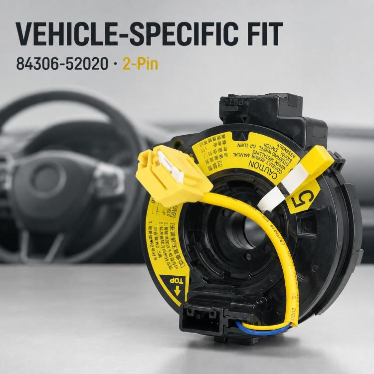Vehicle steering wheel clock spring airbag cable, yellow label and curved yellow wire