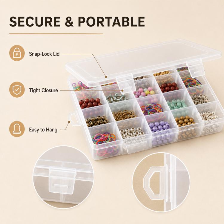 20-Compartment Detachable Transparent Plastic Storage Box, 20-Compartment