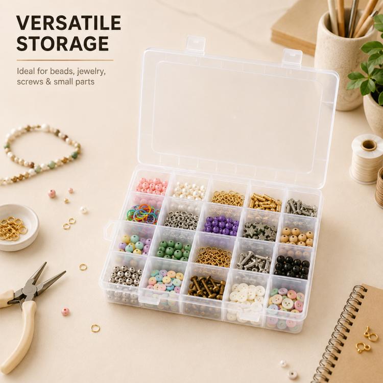 20-Compartment Detachable Transparent Plastic Storage Box, 20-Compartment
