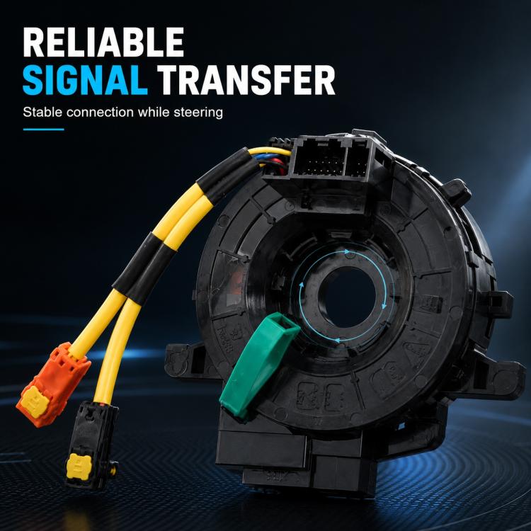 Airbag clock spring spiral cable with black ring housing and yellow/orange/green leads