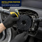 Clock spring spiral cable behind steering wheel, black circular module with yellow lead