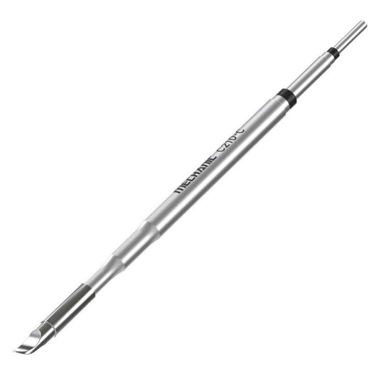 Precision bent soldering tip, silver metal with tapered end and black collar ring