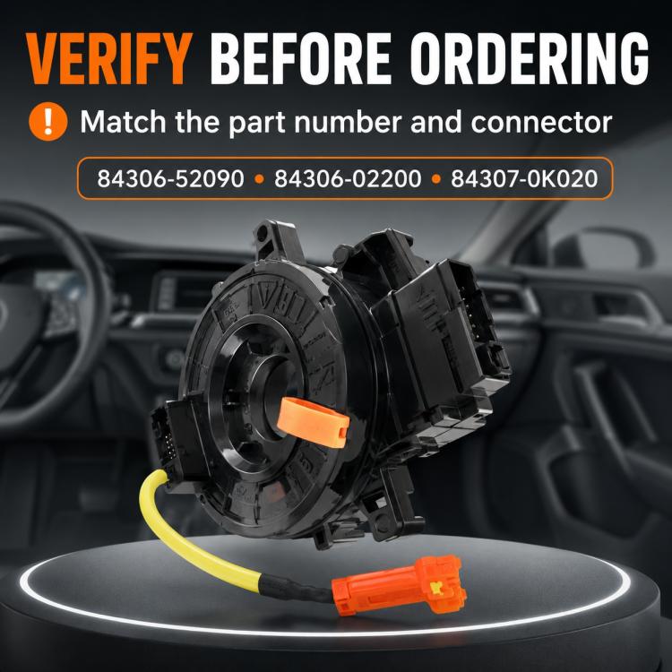 Clock spring spiral cable with yellow lead and orange connector, verification view