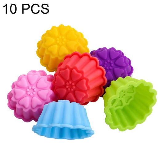 Silicone flower molds set, 10-piece pack with multicolor petal shapes in yellow, purple, red, pink, blue