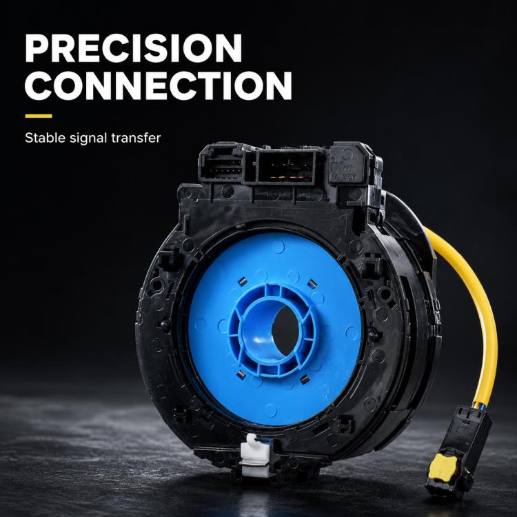 Airbag clock spring spiral cable assembly, black outer ring with blue center and yellow lead