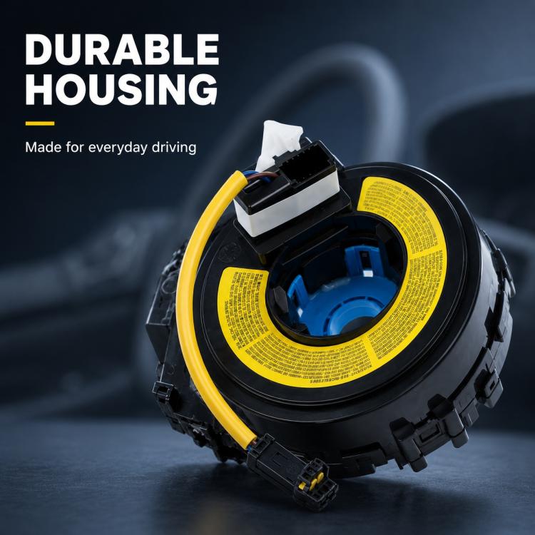 Airbag clock spring spiral cable assembly, black housing with yellow wire and blue inner ring