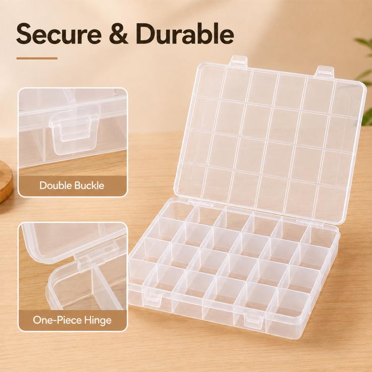 24-Compartment Non-Removable Clear Plastic Organizer Box, 24-Compartment