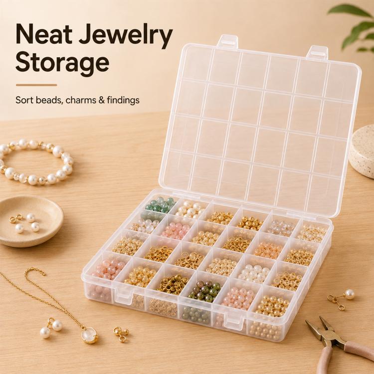 24-Compartment Non-Removable Clear Plastic Organizer Box, 24-Compartment