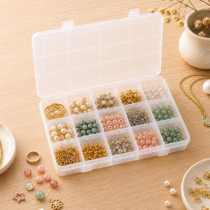15-Compartment Non-Removable Clear Plastic Organizer Box, 15-Compartment