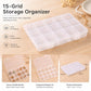 15-Compartment Non-Removable Clear Plastic Organizer Box, 15-Compartment
