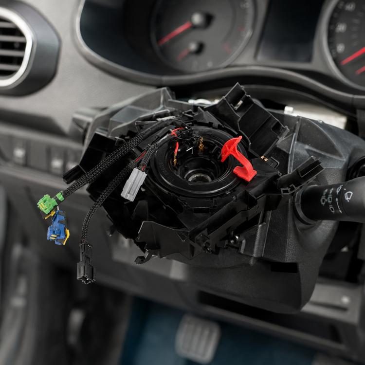 Steering wheel clock spring spiral cable, black housing with colored wiring connectors