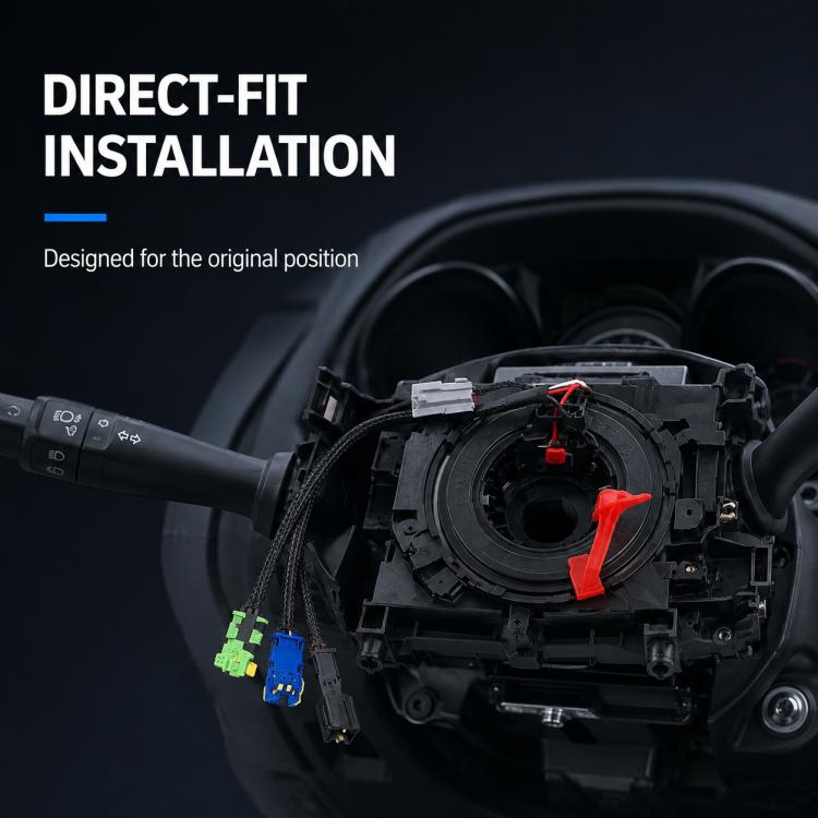 Installed steering wheel clock spring spiral cable, black module with red alignment tab