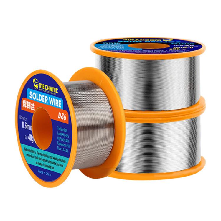 Stacked leaded solder wire reels (DS6) with orange rims and silver wire