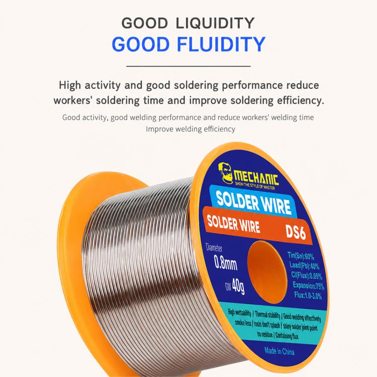 Leaded solder wire spool, DS6, 0.8mm steel wire on orange reel