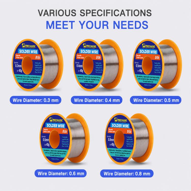 Leaded solder wire spools set, DS6, wire diameters 0.3–0.8mm